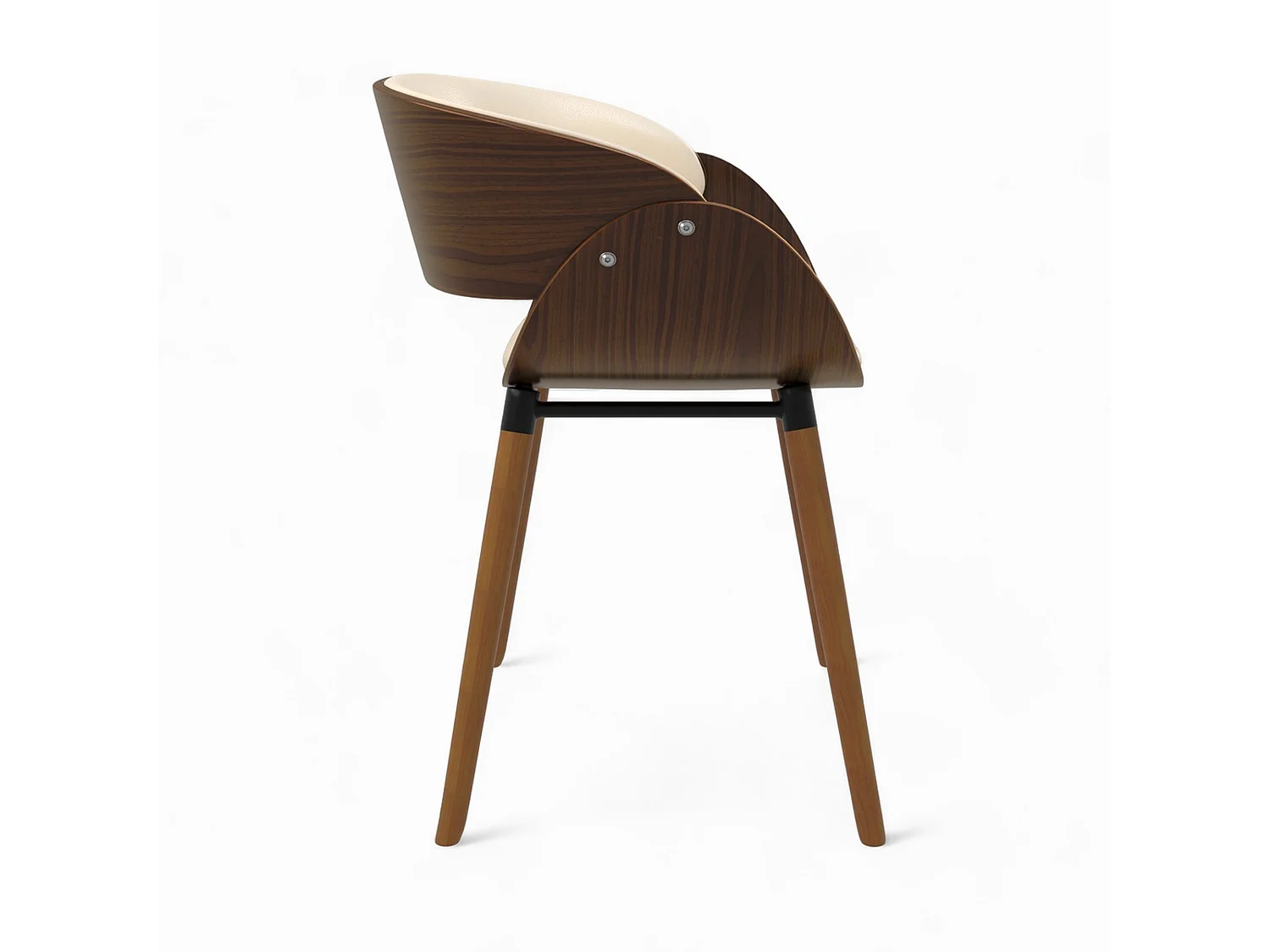 Chaise en cuir synthétique beige et bois plaqué noyer - Polo