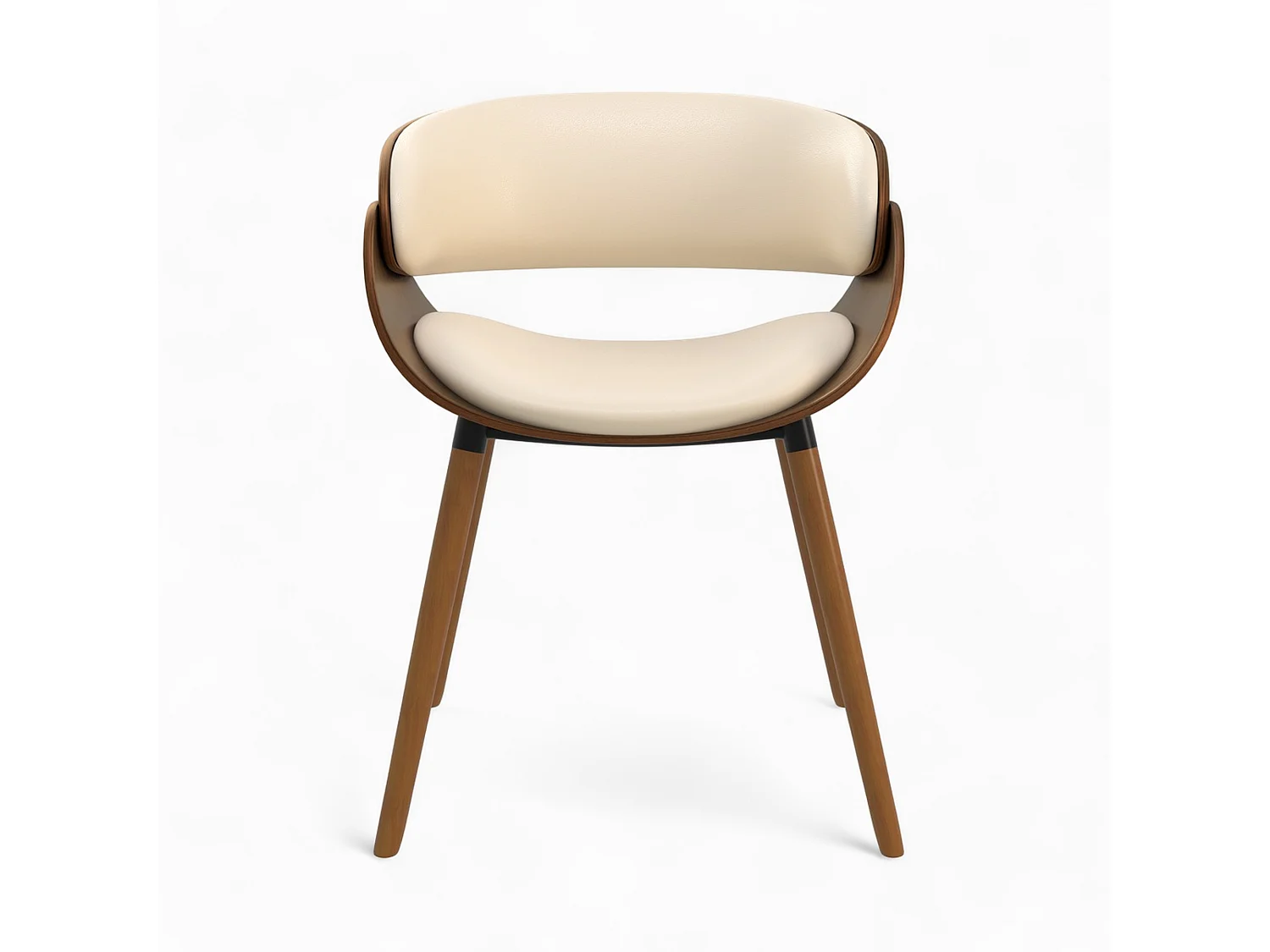 Chaise en cuir synthétique beige et bois plaqué noyer - Polo