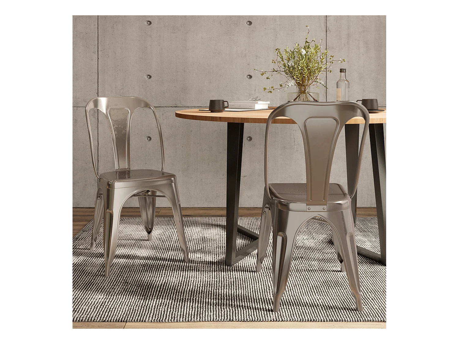 Lote de 2 sillas Indus cromadas de metal cromado para una decoración retro a bajo precio