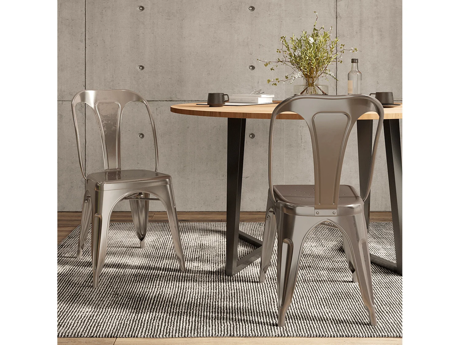 Lote de 2 sillas Indus cromadas de metal cromado para una decoración retro a bajo precio