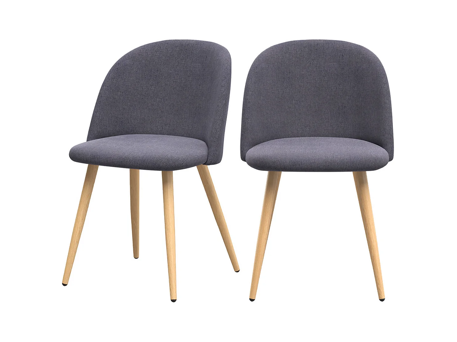 Set de 2 sillas Cozy de tela gris oscuro con patas de metal efecto madera