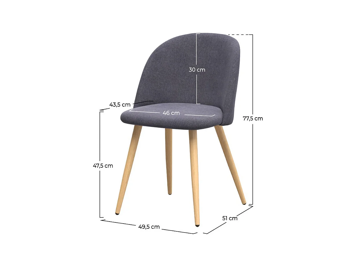 Set de 2 sillas Cozy de tela gris oscuro con patas de metal efecto madera