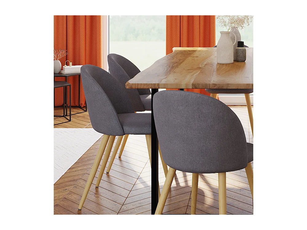 Set de 2 sillas Cozy de tela gris oscuro con patas de metal efecto madera