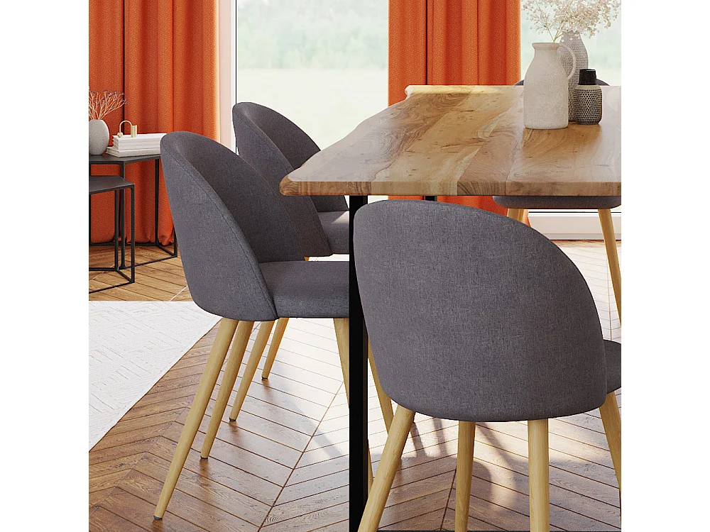 Set di 2 sedie Cozy in tessuto grigio scuro con gambe in metallo effetto legno