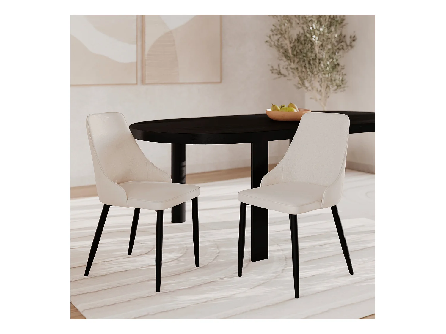 Lot de 2 chaises en tissu beige et pieds en métal - Pipo