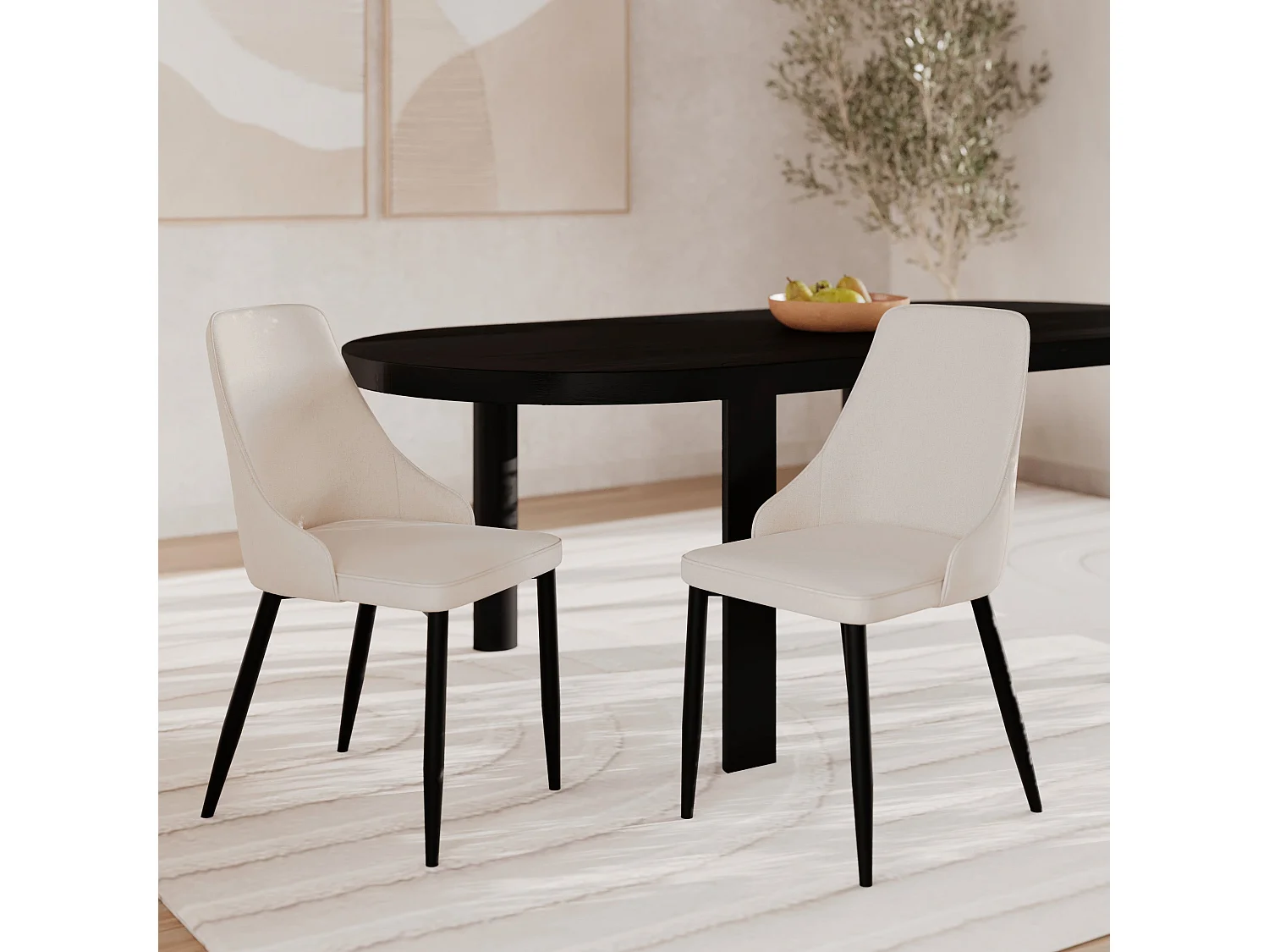 Set de 2 sillas en tela beige con patas de metal - Pipo