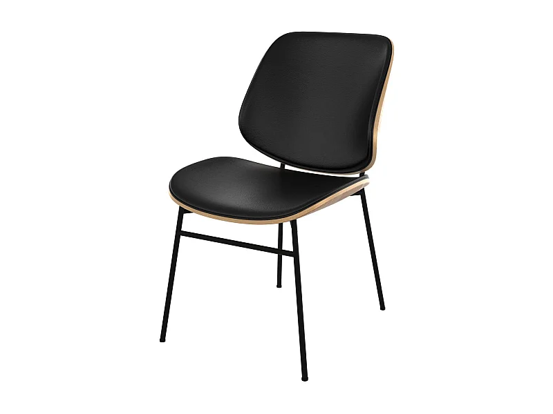 Chaise en bois foncé, PU noir et pieds en métal noir - Hector