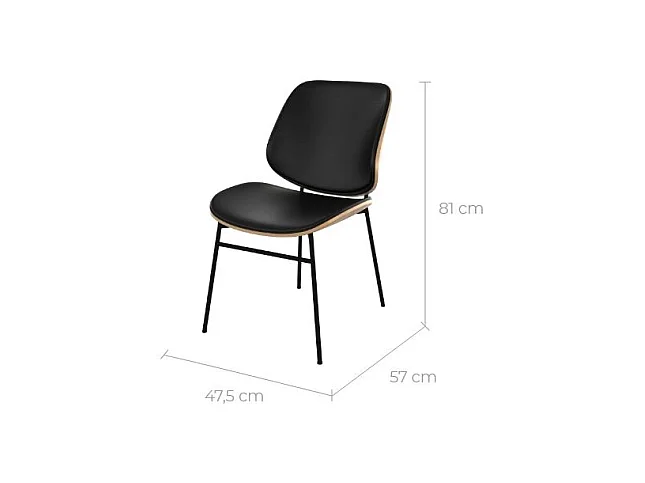 Silla de madera oscura, PU negro y patas de metal negro - Hector