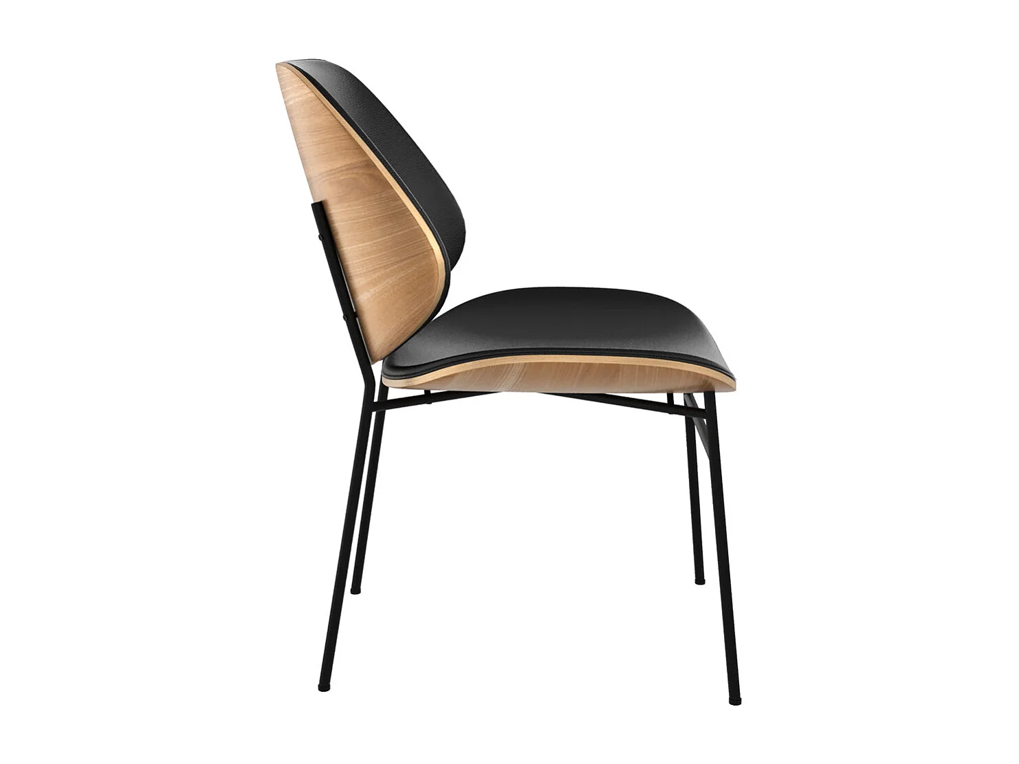 Silla de madera oscura, PU negro y patas de metal negro - Hector