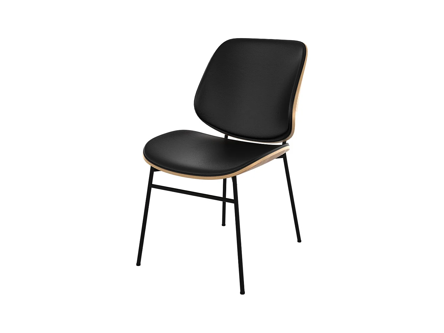 Chaise en bois foncé, PU noir et pieds en métal noir - Hector
