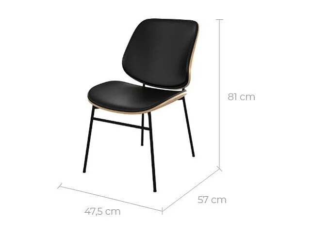 Silla de madera oscura, PU negro y patas de metal negro - Hector