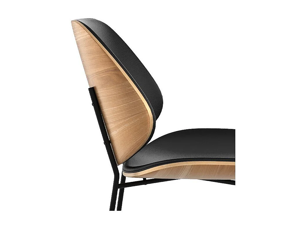 Silla de madera oscura, PU negro y patas de metal negro - Hector