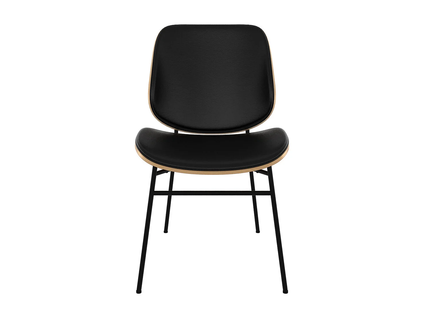Silla de madera oscura, PU negro y patas de metal negro - Hector
