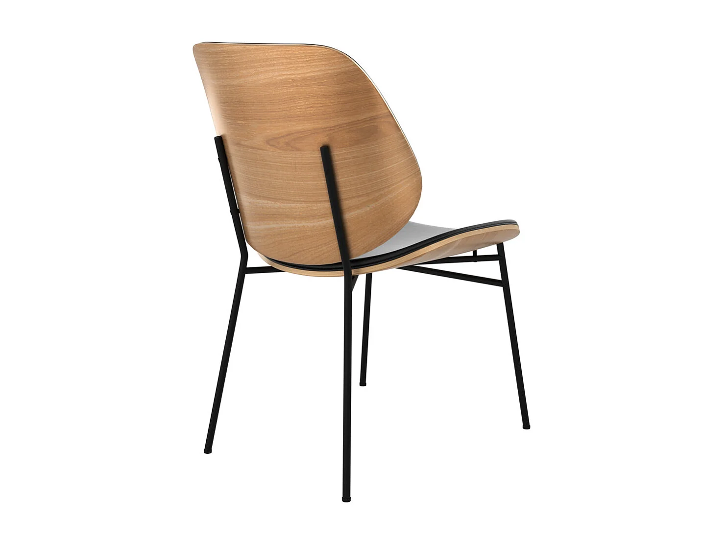 Silla de madera oscura, PU negro y patas de metal negro - Hector