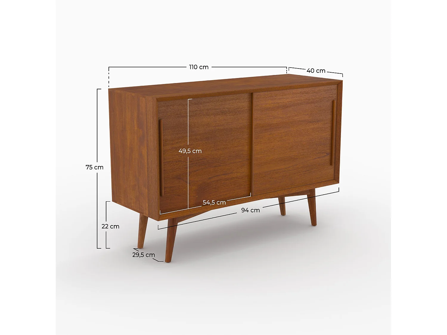 Aparador pequeño con 2 puertas correderas en teca - Waya