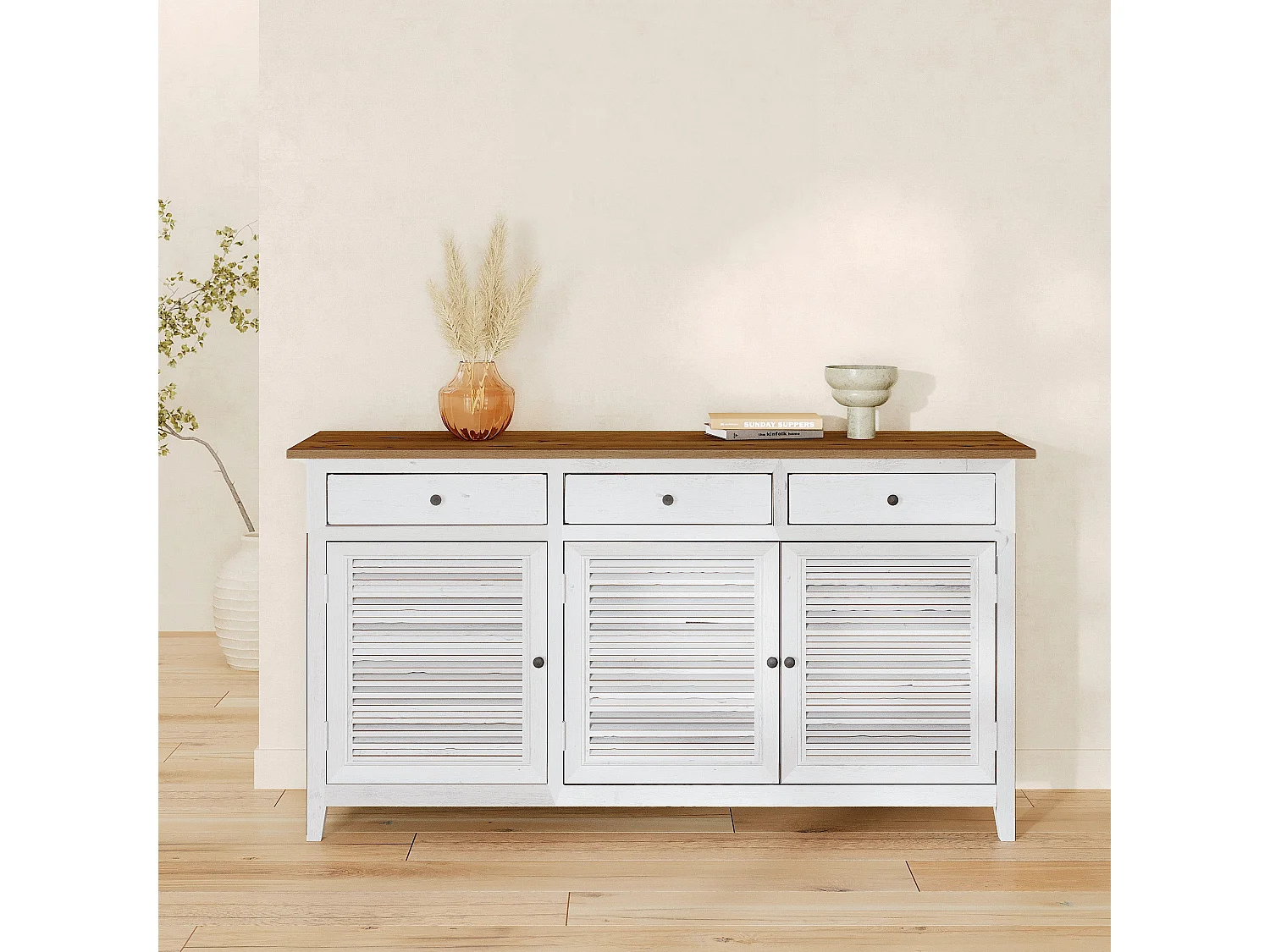 Buffet en bois recyclé blanc effet vieilli - Casa