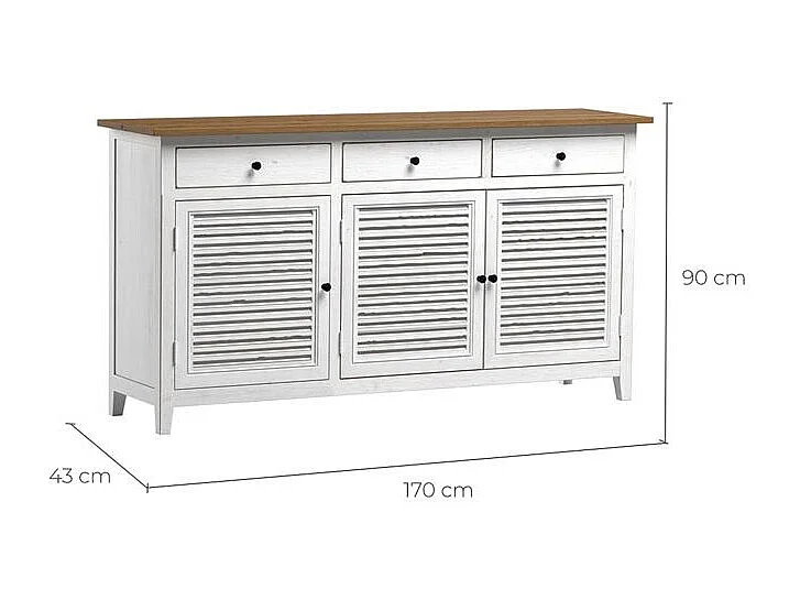 Buffet en bois recyclé blanc effet vieilli - Casa