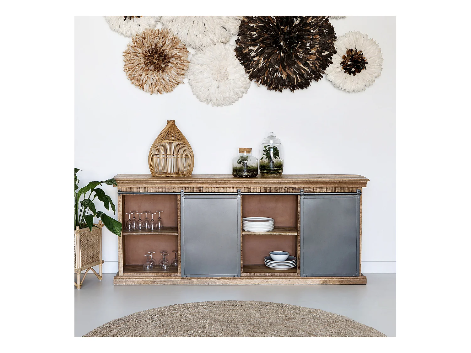 Aparador grande de madera y metal 3 puertas 3 cajones - Tabuk