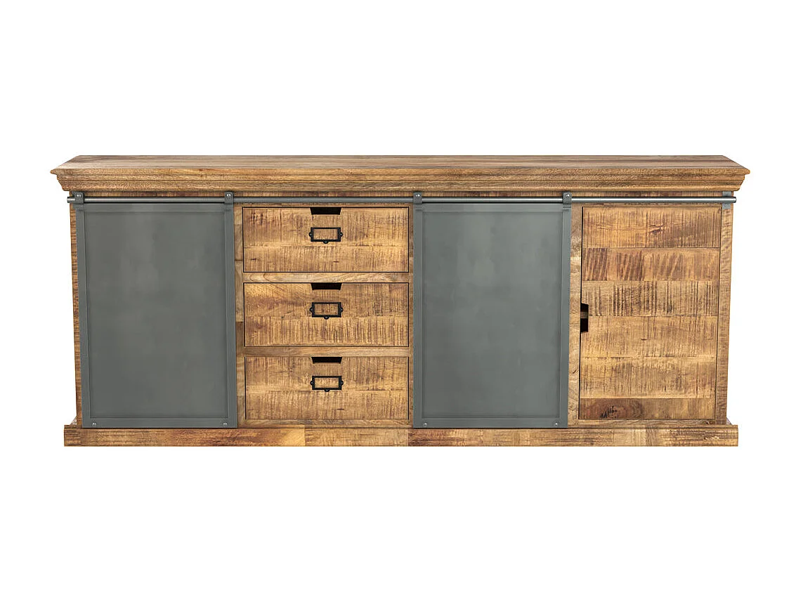 Grande credenza 3 porte 3 cassetti in legno e metallo - Tabuk