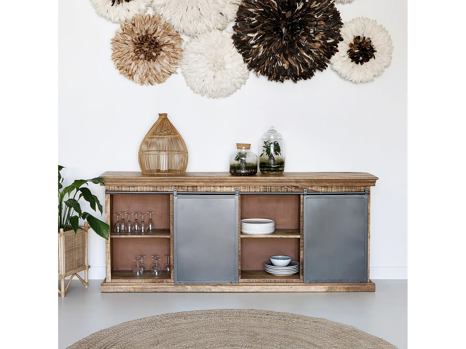 Grand buffet en bois et métal 3 portes 3 tiroirs - Tabuk