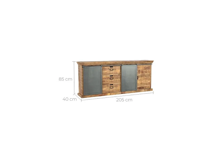 Aparador grande de madera y metal 3 puertas 3 cajones - Tabuk