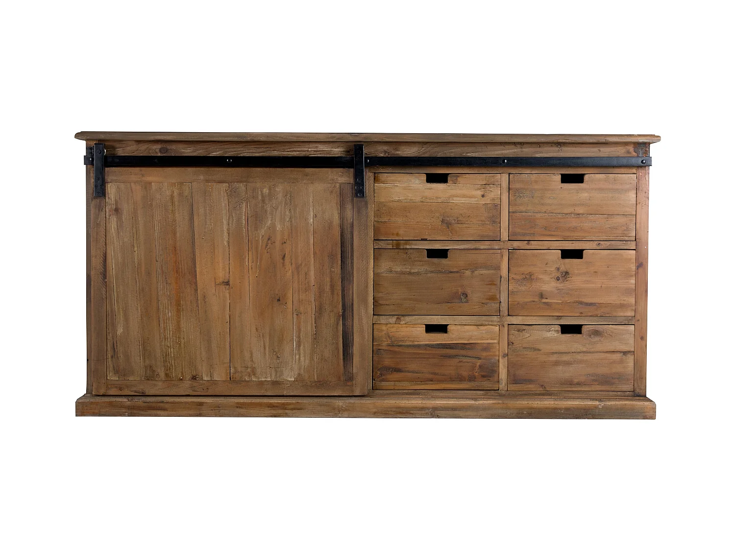 Buffet en bois recyclé, 6 tiroirs et 1 porte coulissante - Sari