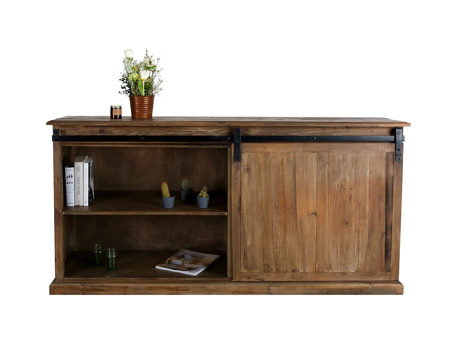 Buffet en bois recyclé, 6 tiroirs et 1 porte coulissante - Sari