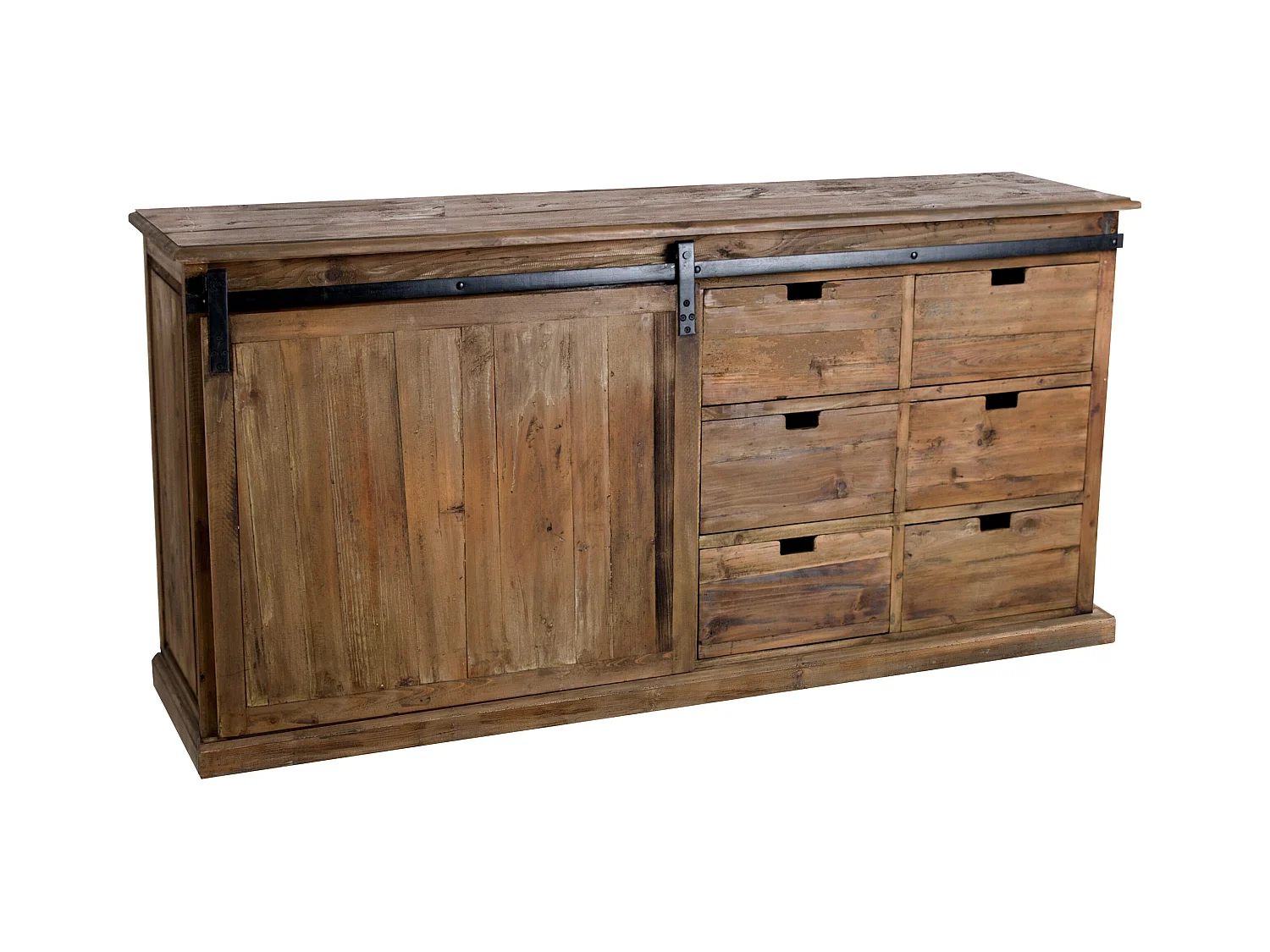 Buffet en bois recyclé, 6 tiroirs et 1 porte coulissante - Sari