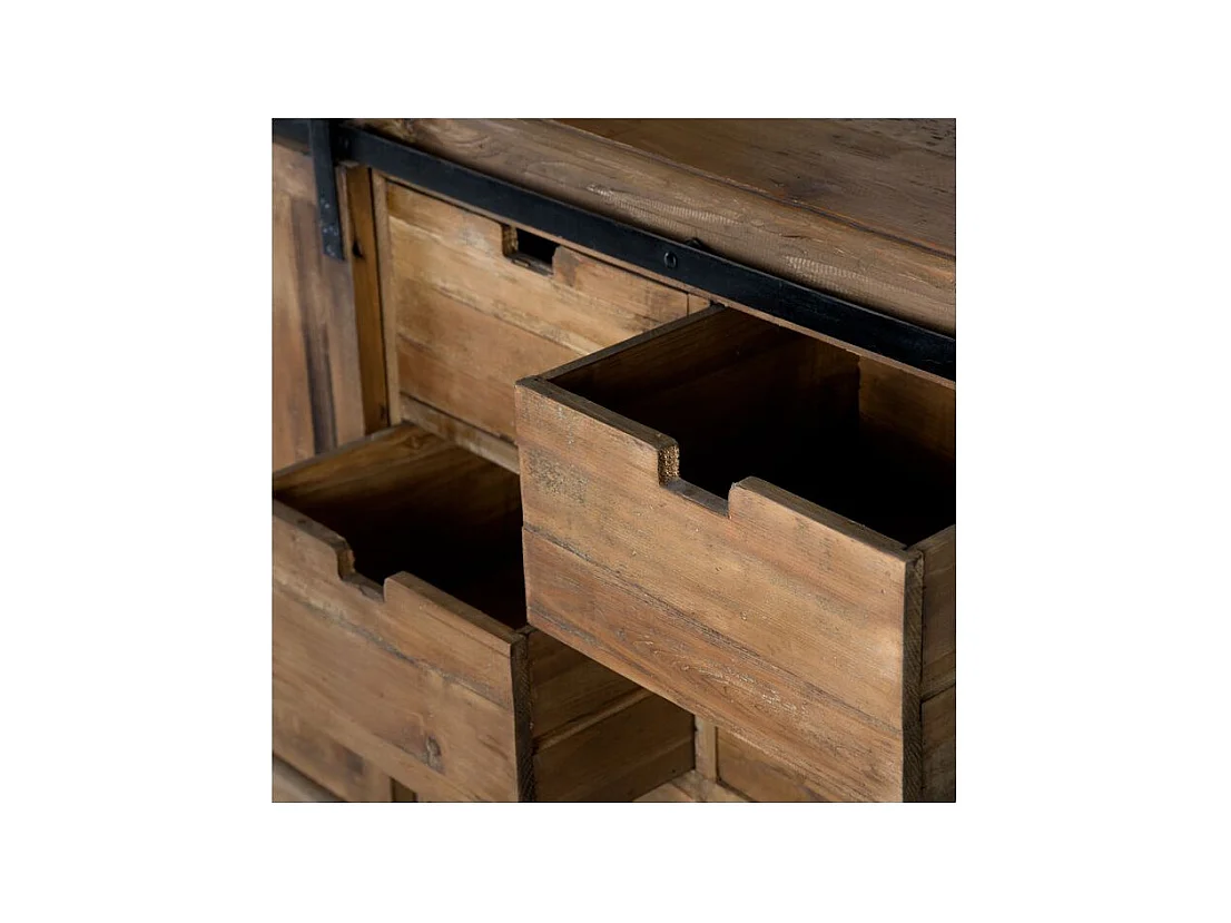 Buffet en bois recyclé, 6 tiroirs et 1 porte coulissante - Sari