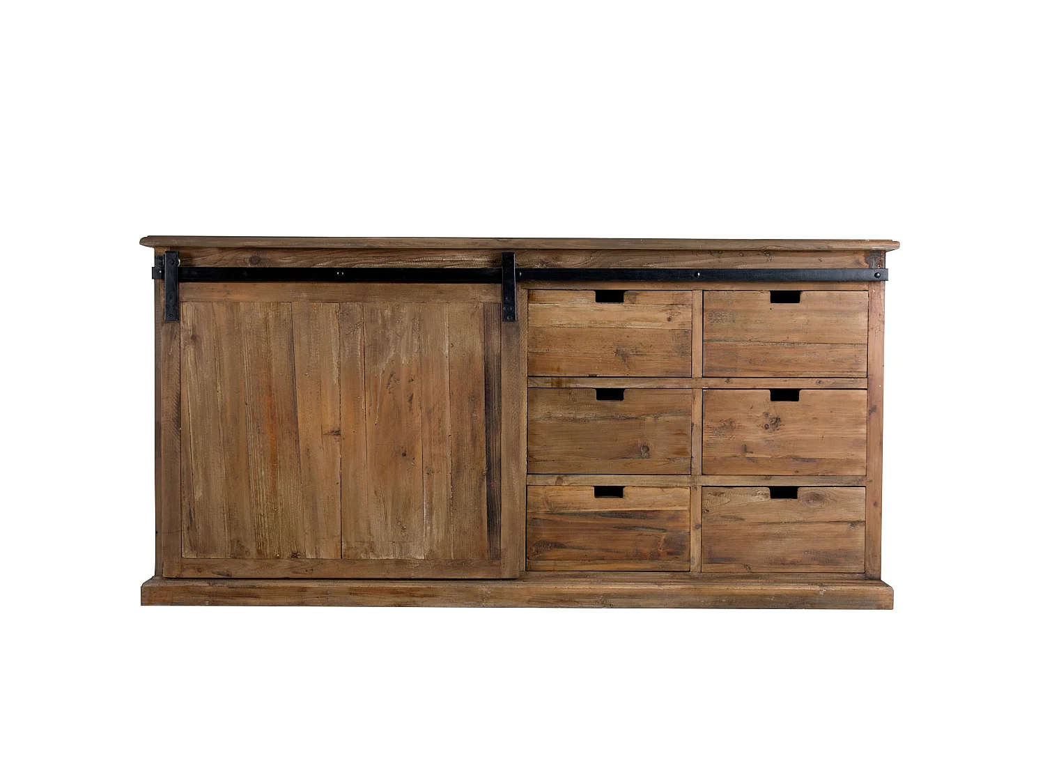 Buffet en bois recyclé, 6 tiroirs et 1 porte coulissante - Sari