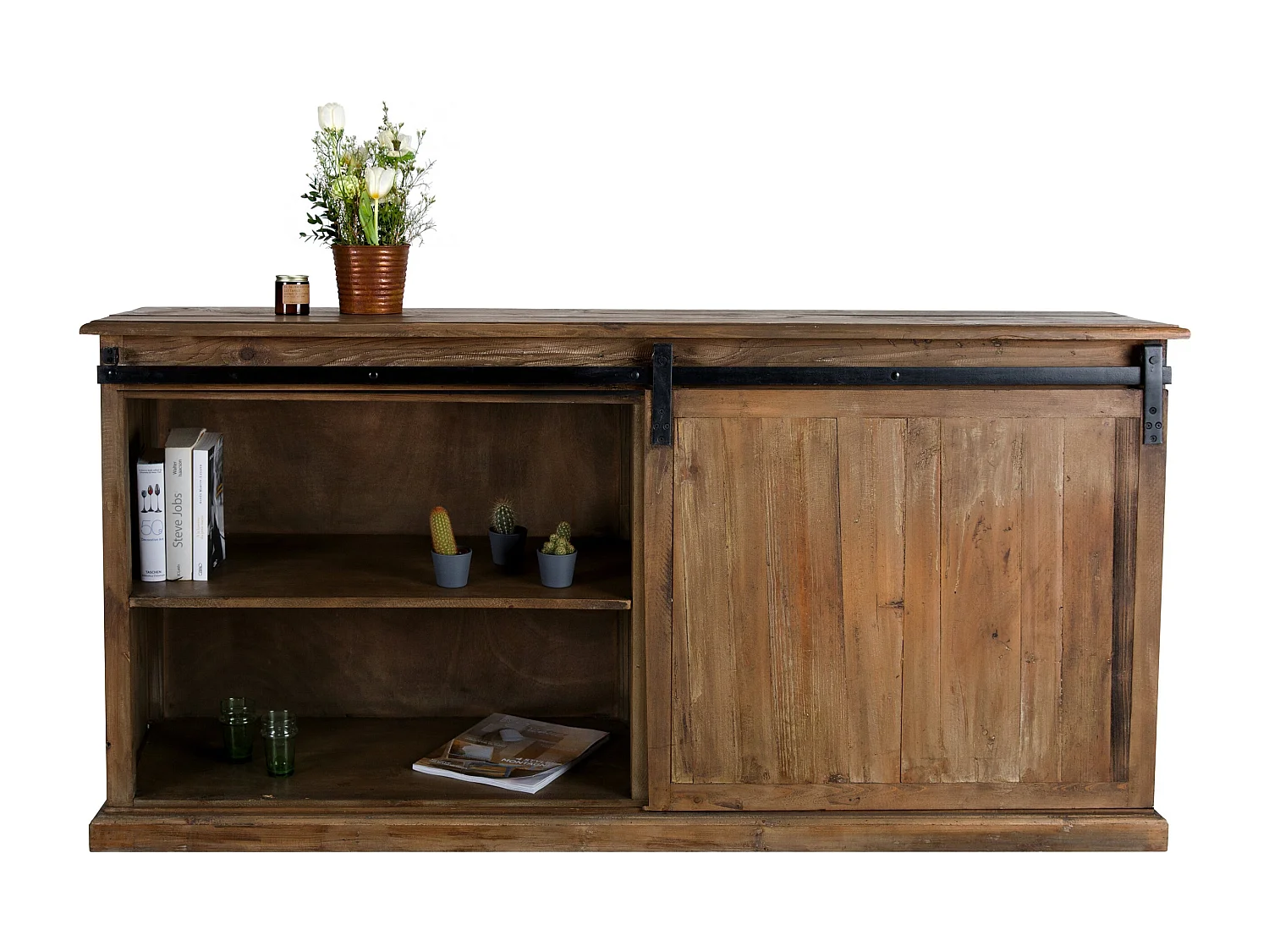 Buffet en bois recyclé, 6 tiroirs et 1 porte coulissante - Sari