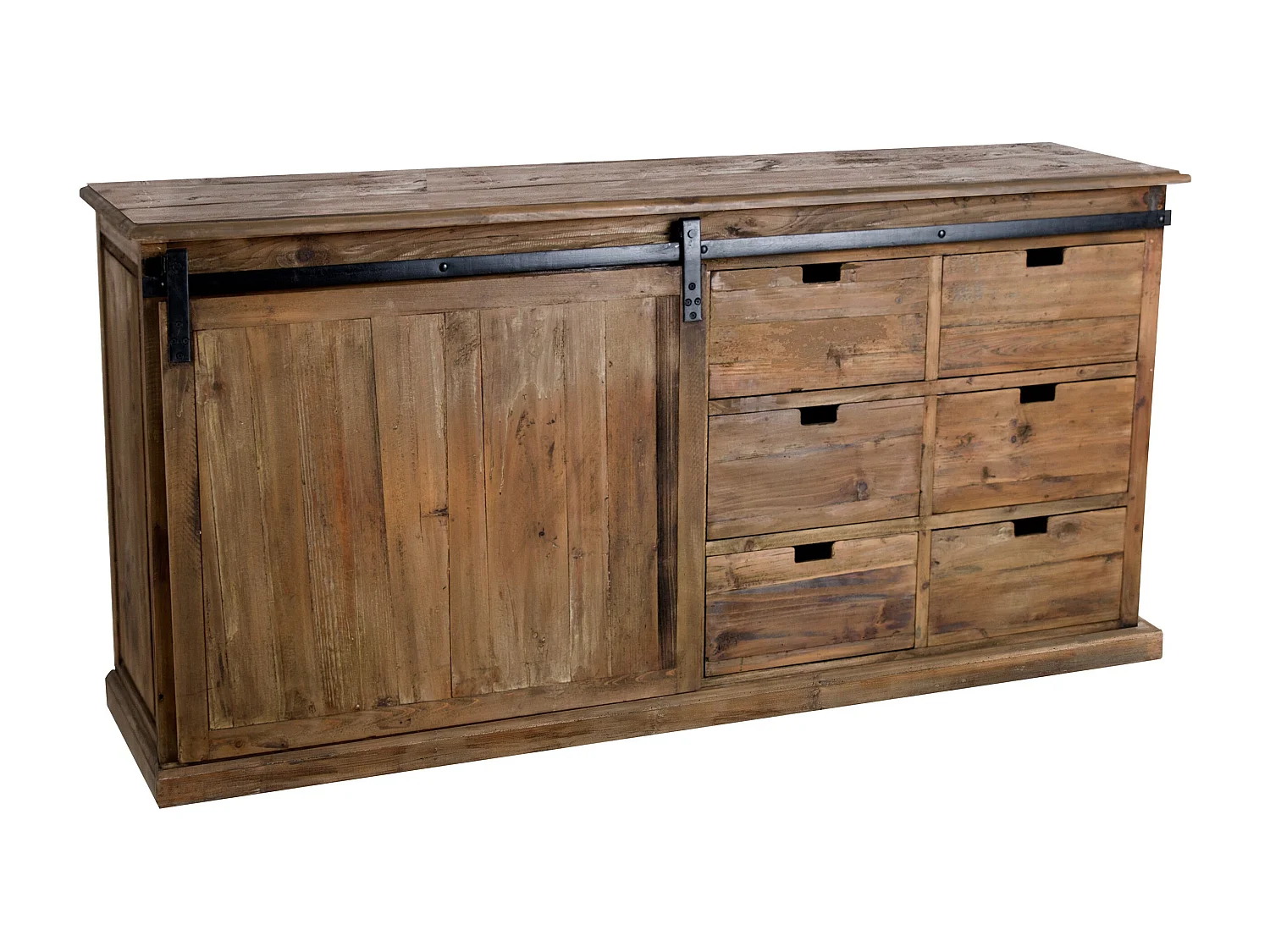 Buffet en bois recyclé, 6 tiroirs et 1 porte coulissante - Sari