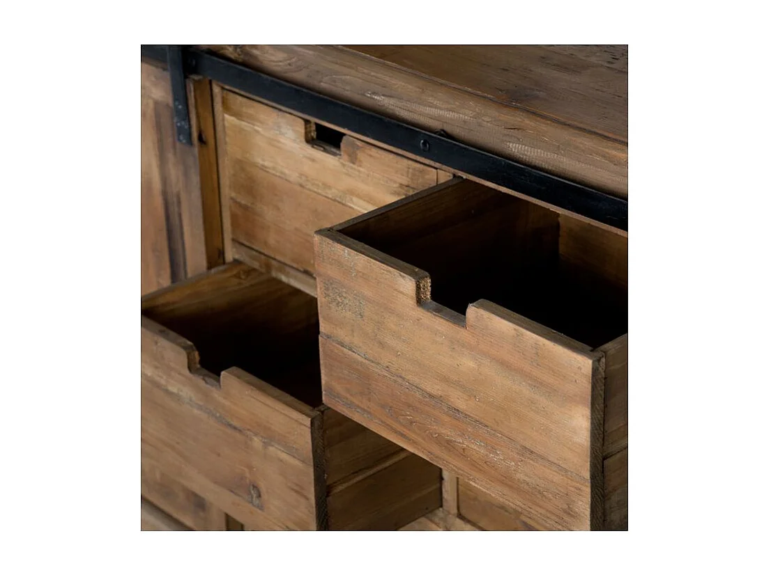 Buffet en bois recyclé, 6 tiroirs et 1 porte coulissante - Sari