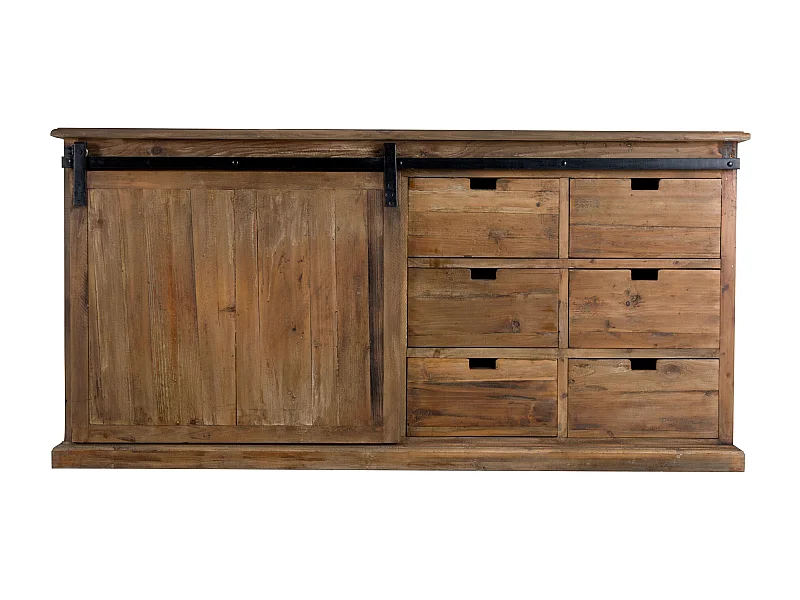 Buffet en bois recyclé, 6 tiroirs et 1 porte coulissante - Sari