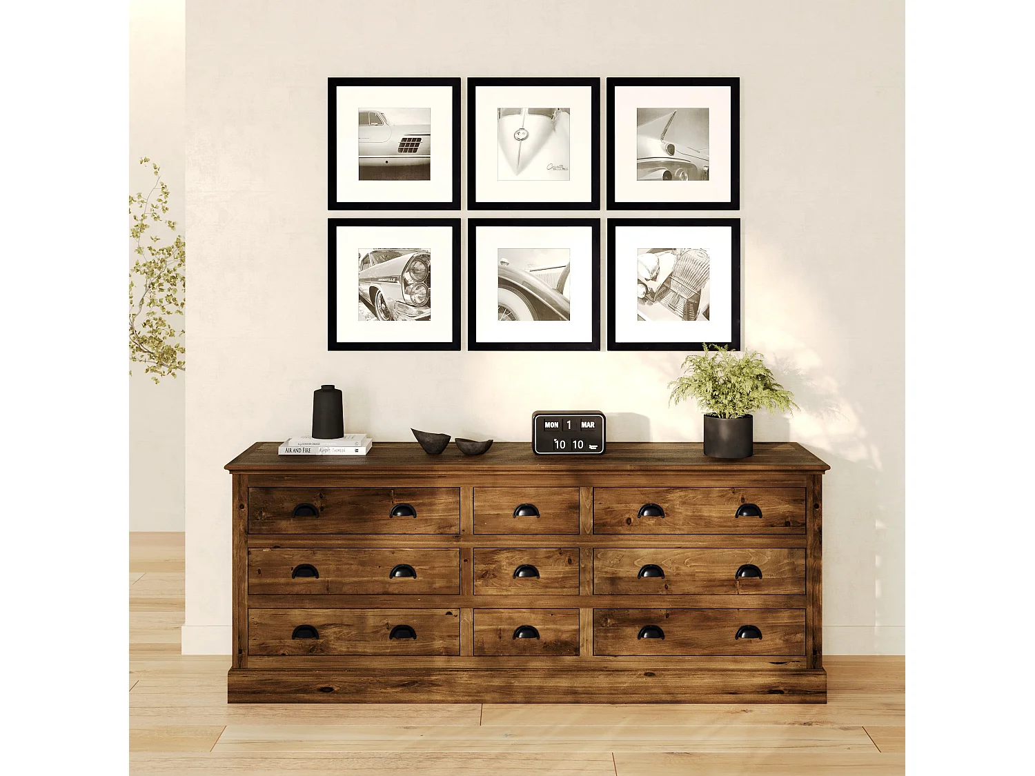 Credenza a 9 cassetti in legno di cedro riciclato - Tobias