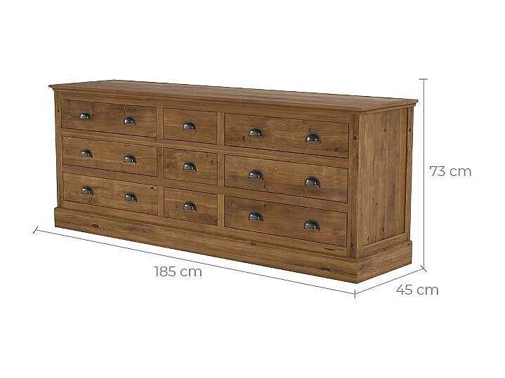 Credenza a 9 cassetti in legno di cedro riciclato - Tobias