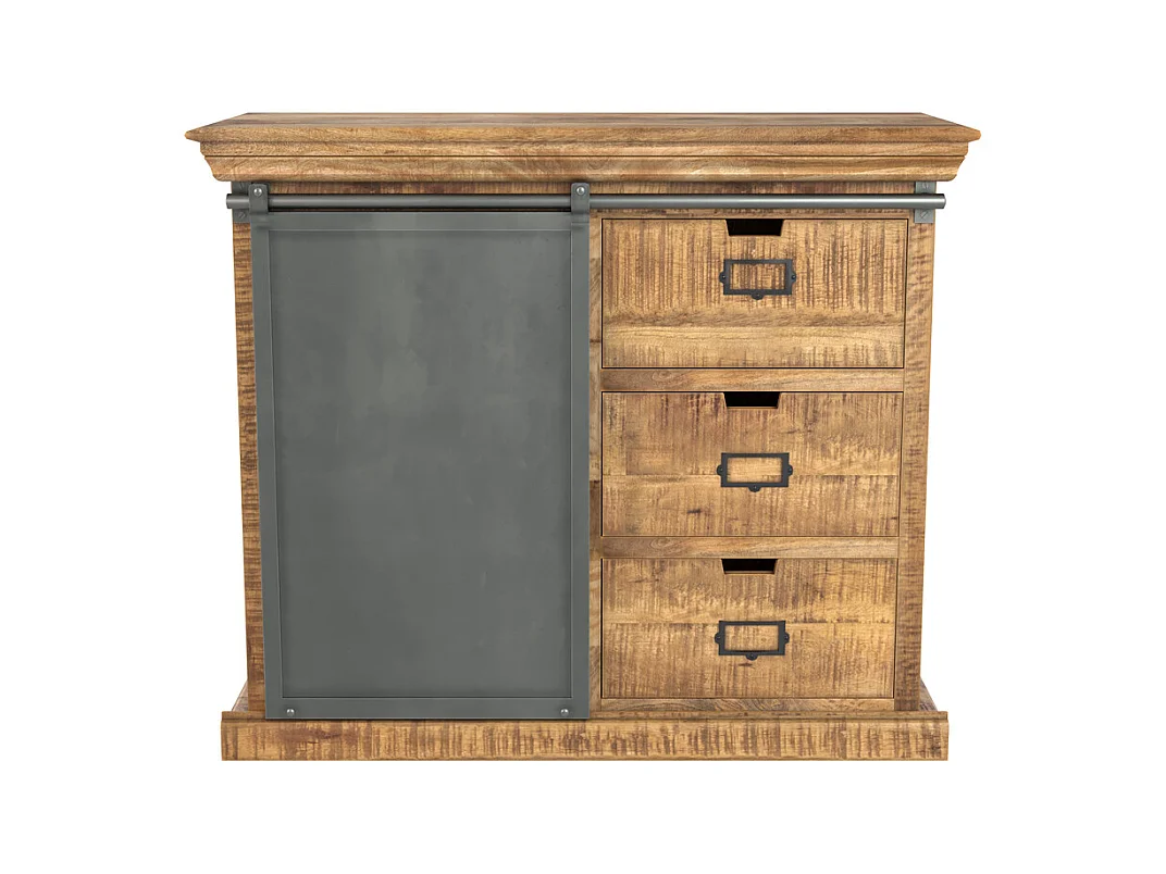 Petit buffet en bois et métal 1 porte 3 tiroirs - Tabuk