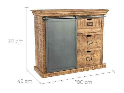 Piccola credenza a 1 anta 3 cassetti in legno e metallo - Tabuk
