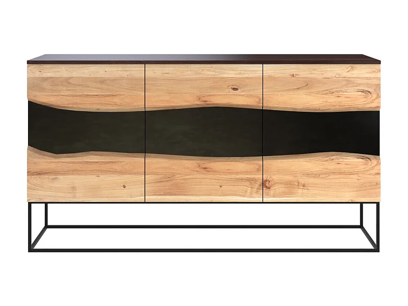 Aparador de 3 puertas de madera de acacia y metal negro - Alabama