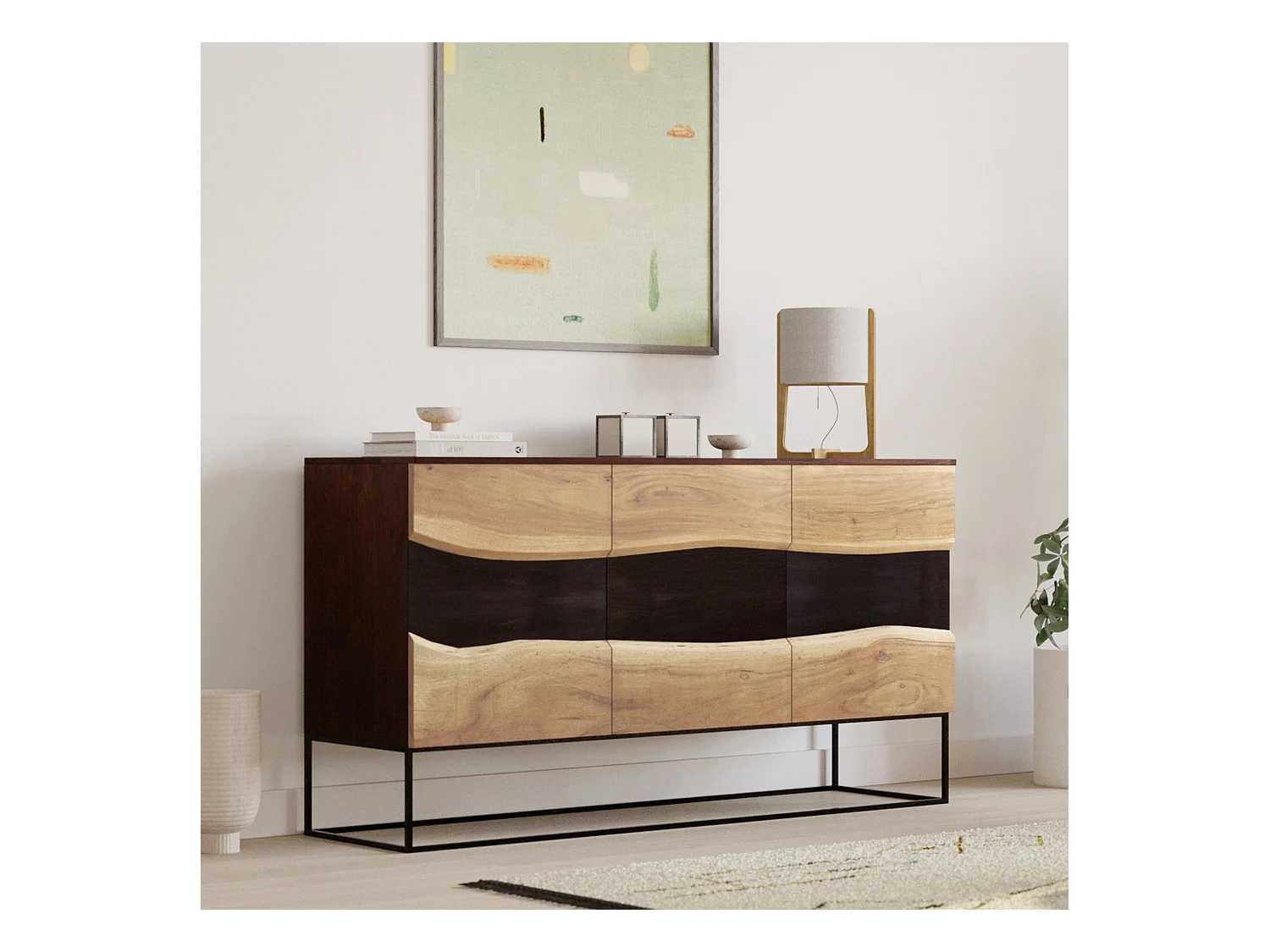 Buffet 3 portes en bois d'acacia et métal noir - Alabama