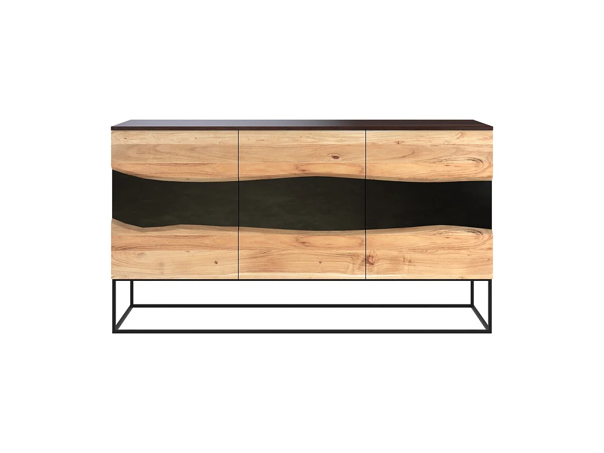 Buffet a 3 porte in legno di acacia e metallo nero - Alabama