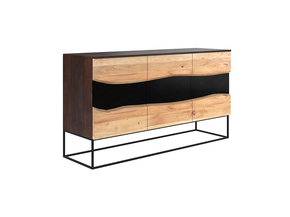 Buffet a 3 porte in legno di acacia e metallo nero - Alabama