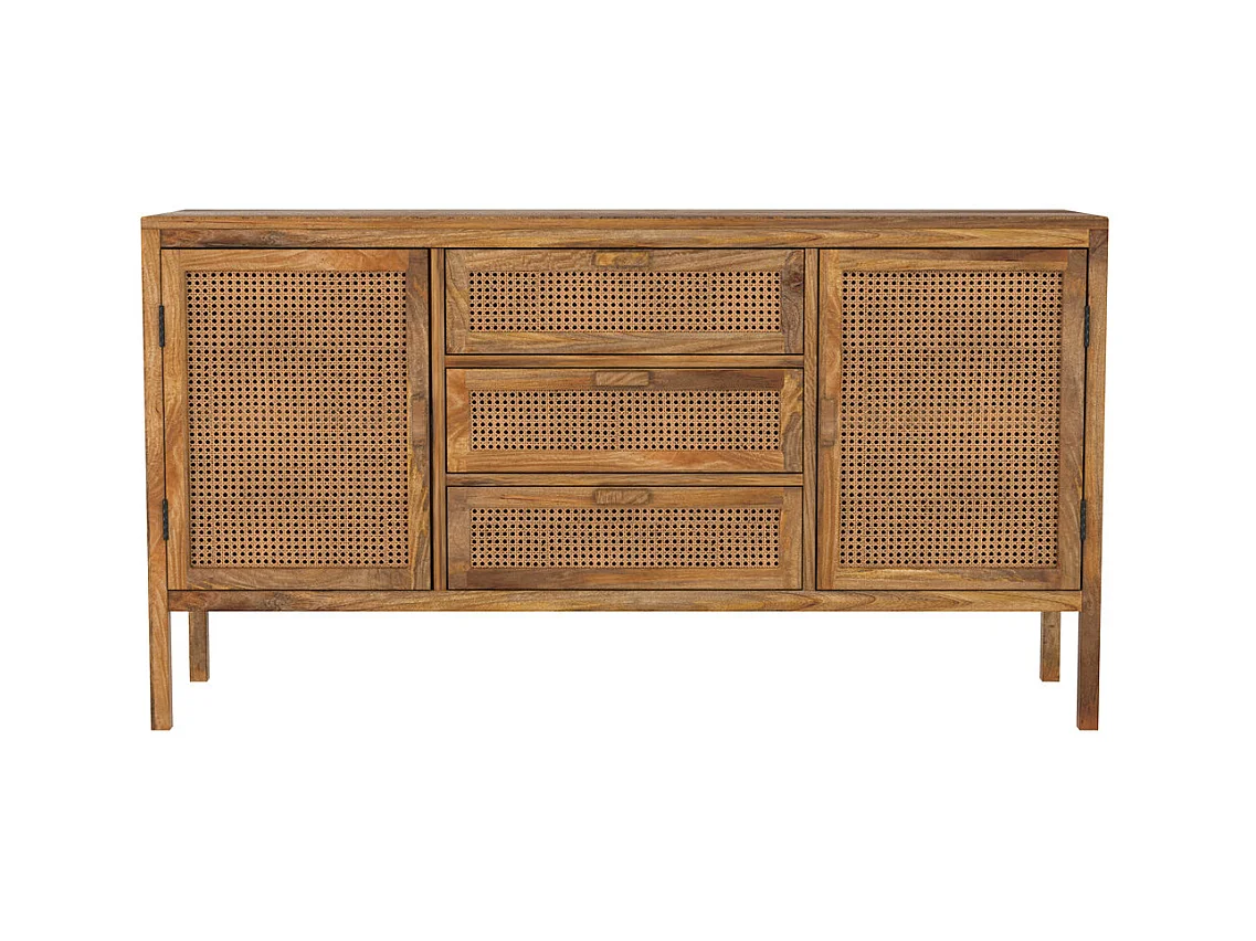 Aparador de madera y caña 2 puertas 3 cajones - Tiki