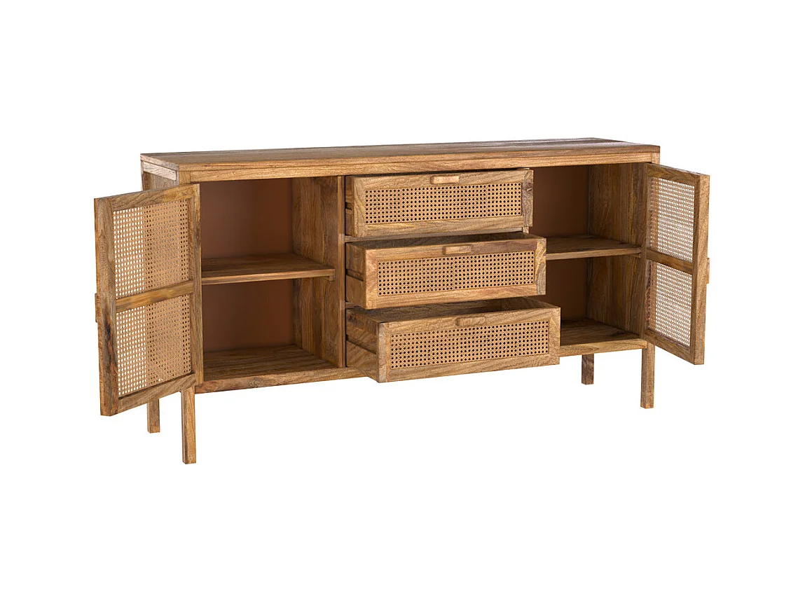 Aparador de madera y caña 2 puertas 3 cajones - Tiki