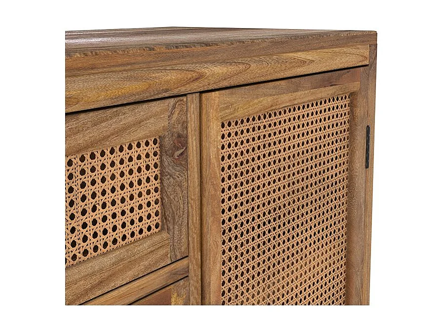 Aparador de madera y caña 2 puertas 3 cajones - Tiki