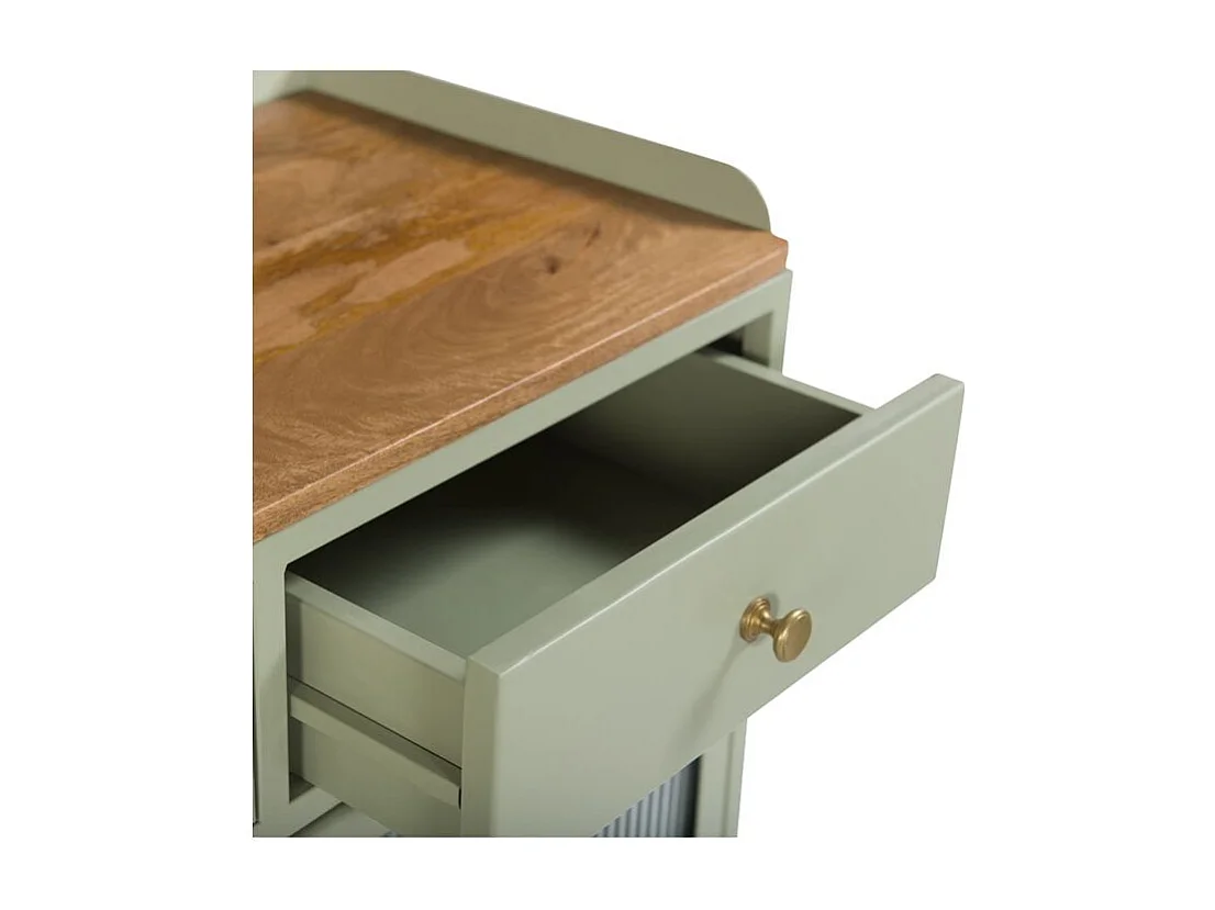 Credenza a 2 ante, 2 cassetti in metallo verde, legno di mango e vetro - Marnie