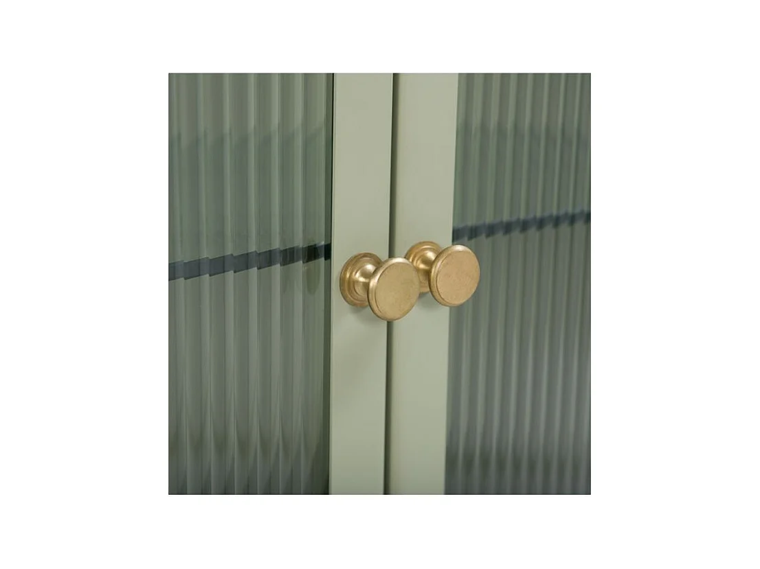 Credenza a 2 ante, 2 cassetti in metallo verde, legno di mango e vetro - Marnie