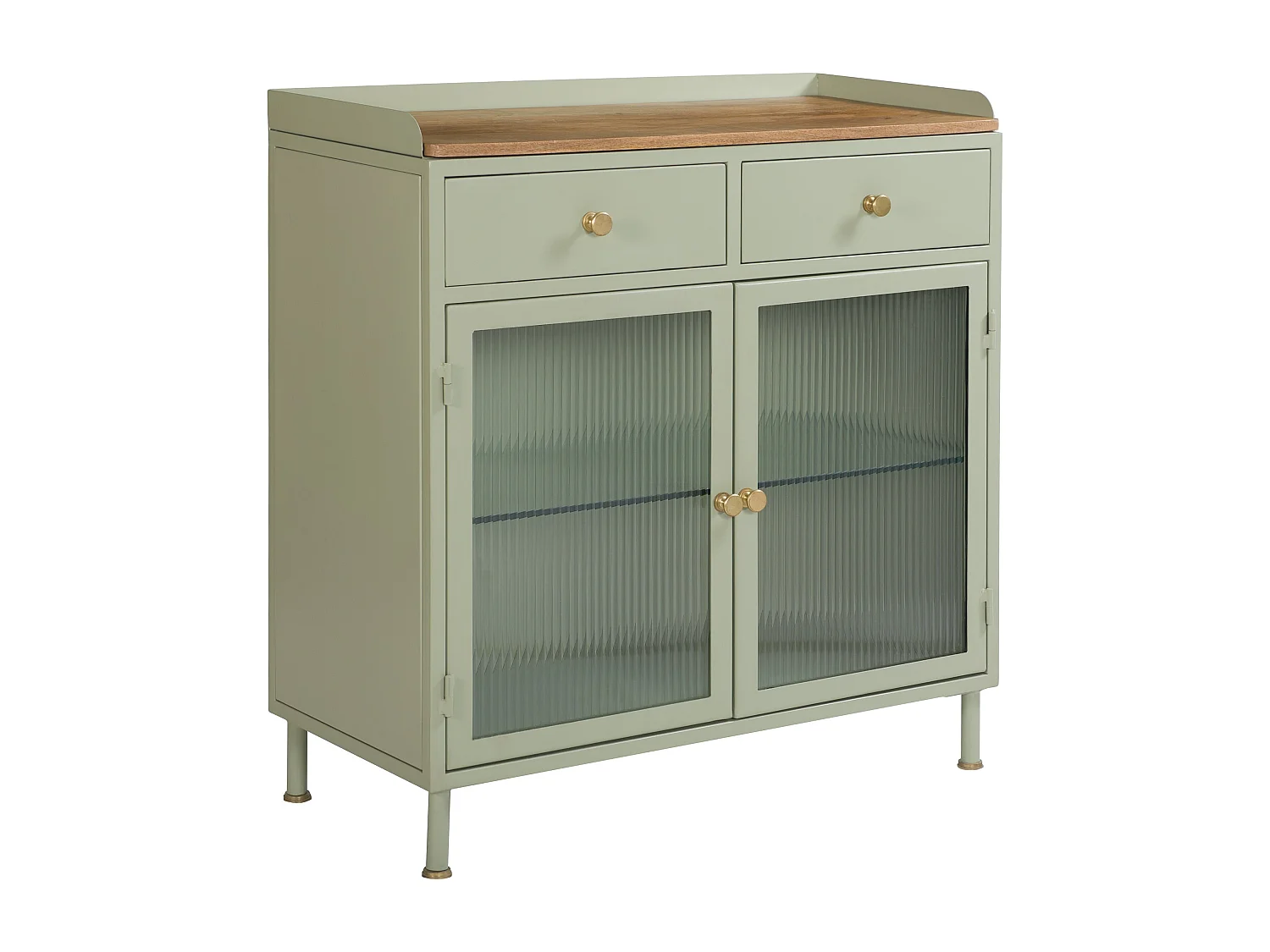 Aparador 2 puertas con 2 cajones en metal, madera de mango y cristal - Marnie