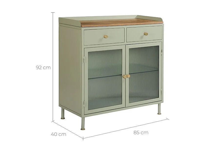 Aparador 2 puertas con 2 cajones en metal, madera de mango y cristal - Marnie