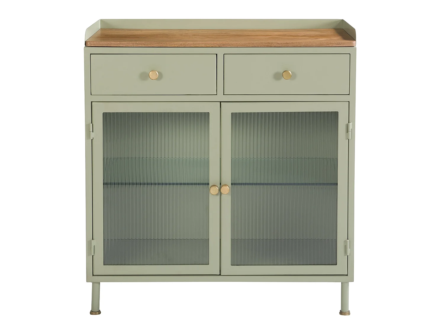 Aparador 2 puertas con 2 cajones en metal, madera de mango y cristal - Marnie